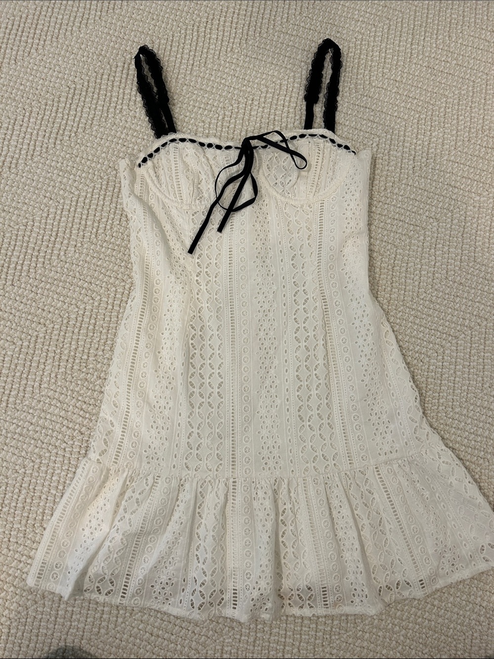 Lace Eyelet Mini Dress with Contrast Straps